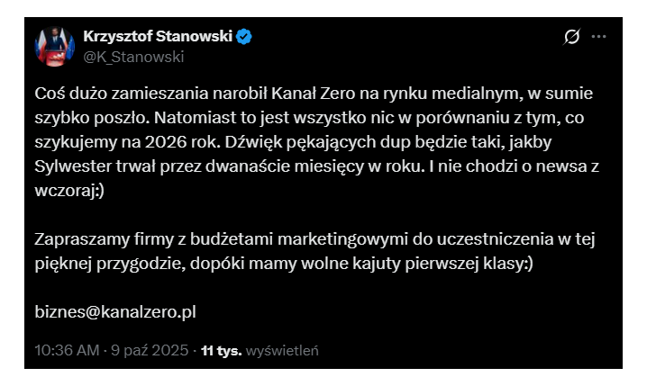 Tak Krzysztof Stanowski zapowiada 2026 ROK na Kanale Zero!